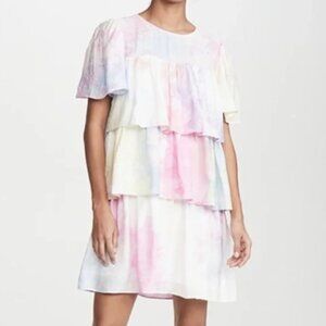 English Factory Layered Mini Dress Pink Multi Tie Dye Size Large